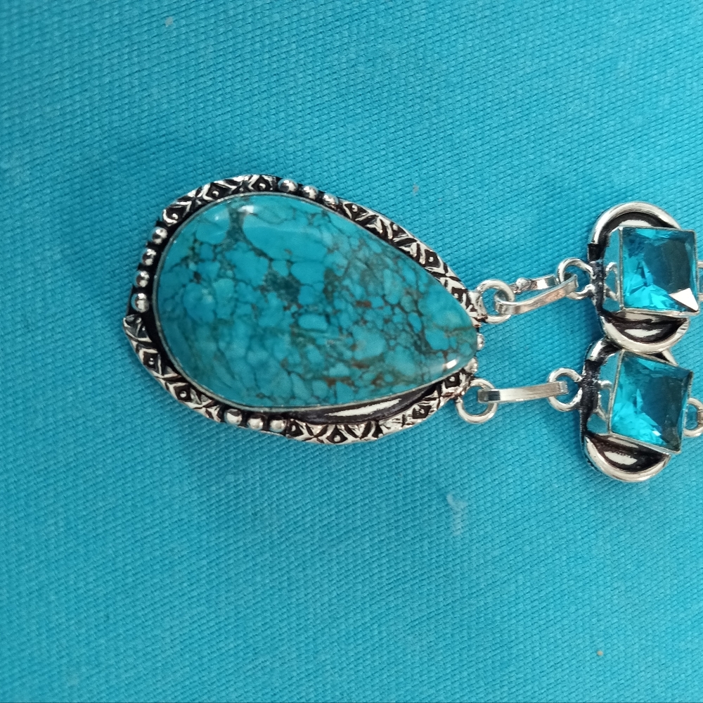 Turquoise Blue Topaz 925 Silver Plated Necklace - Picture 5 of 7